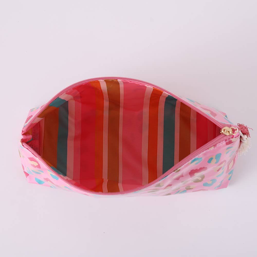 Pink Leopard Waterproof Cosmetic Pouch - PVC Make up Bag