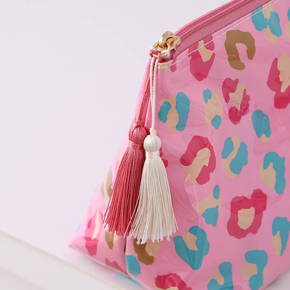 Pink Leopard Waterproof Cosmetic Pouch -  PVC Make up Bag