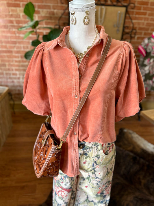 Corduroy Bubble Sleeve Top