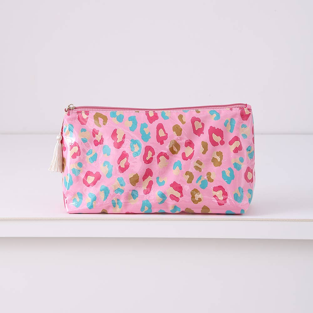 Pink Leopard Waterproof Cosmetic Pouch -  PVC Make up Bag
